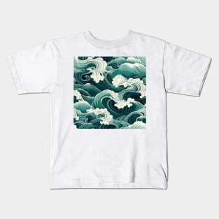 Ephemeral Crests: Hokusai Waves Reimagined Kids T-Shirt